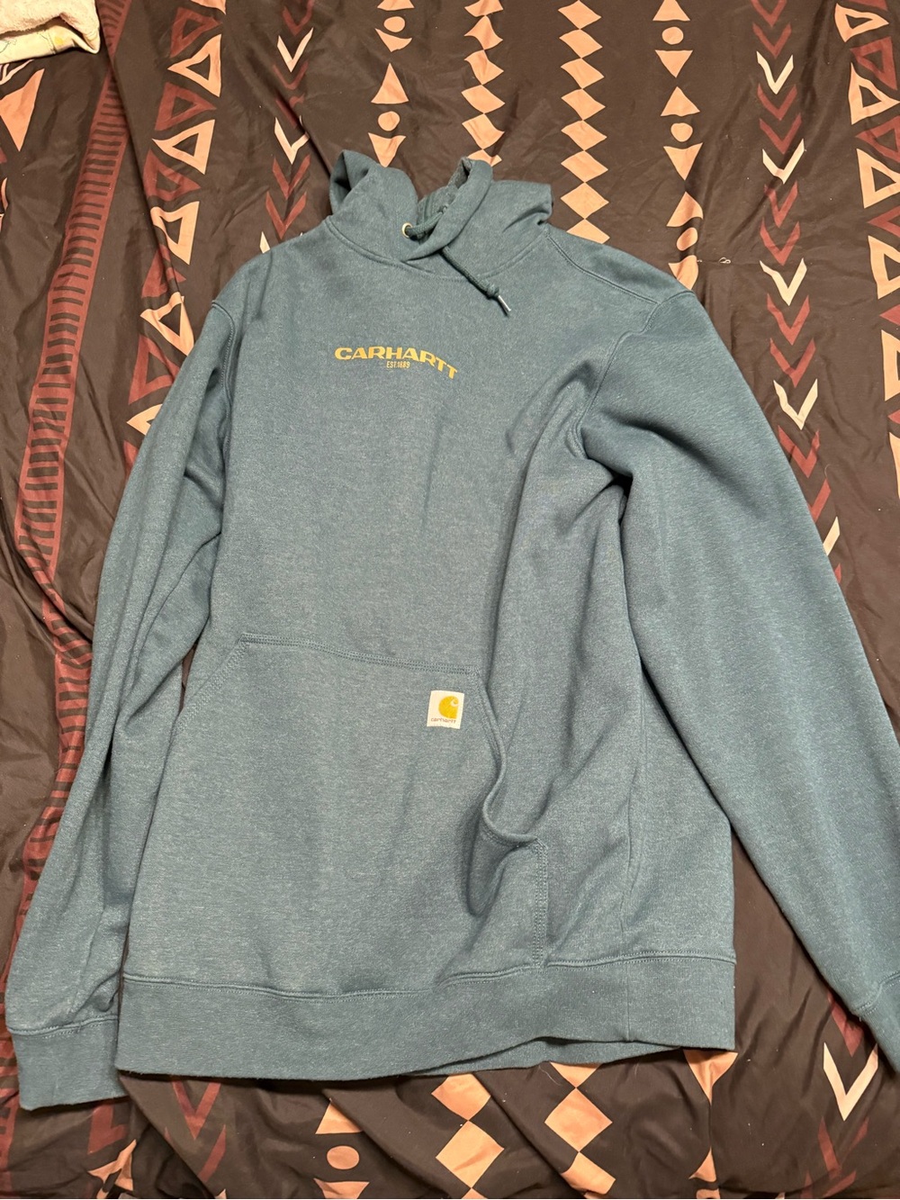 Carhartt Men's blue/green hoodie. Large tall